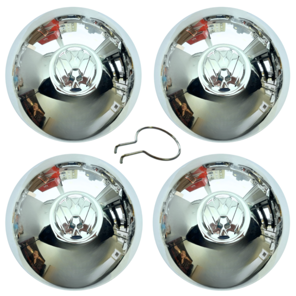 Calota Cromada para Roda 5 furos Fusca / Kombi – Modelo Original JOGO C/ SACA CALOTA