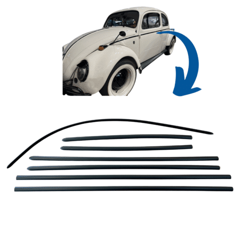 Friso lateral Fusca até 1970 Primeira linha JOGO Com friso capô longo - Alumínio Preto