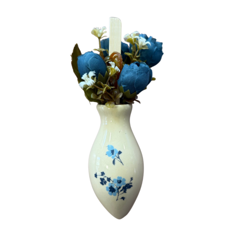 Vaso de Painel de Carro Decorativo – Pintura Azul e Flor Azul