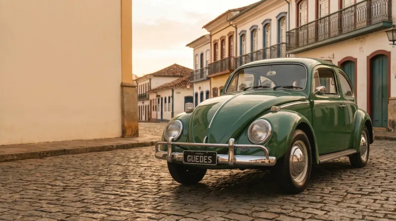 Fusca 1962 numa rua de paralelepípedo