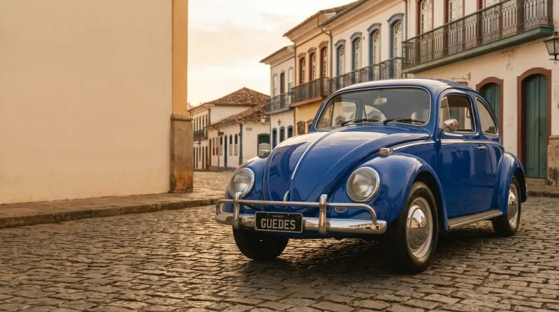 Fusca 1967 numa rua de paralelepípedo