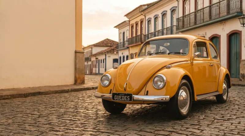 Fusca 1971 numa rua de paralelepípedo