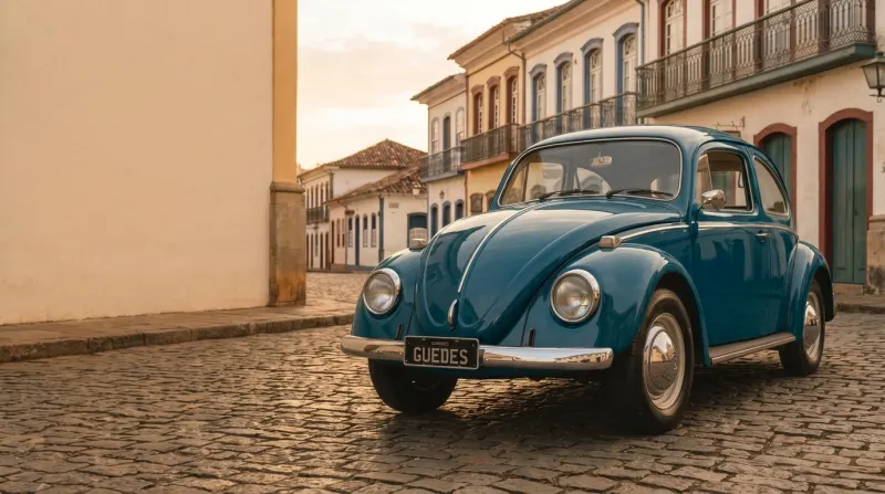 Fusca 1972 numa rua de paralelepípedo