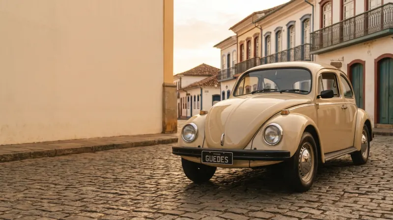 Fusca 1977 numa rua de paralelepípedo
