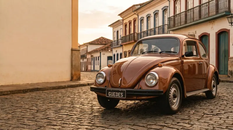 Fusca 1979 numa rua de paralelepípedo