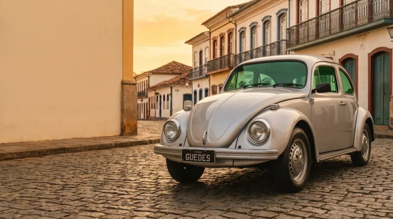 Fusca 1980 numa rua de paralelepípedo