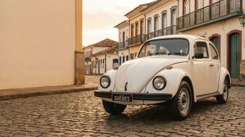 Fusca 1981 numa rua de paralelepípedo
