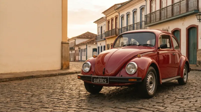 Fusca 1982 numa rua de paralelepípedo
