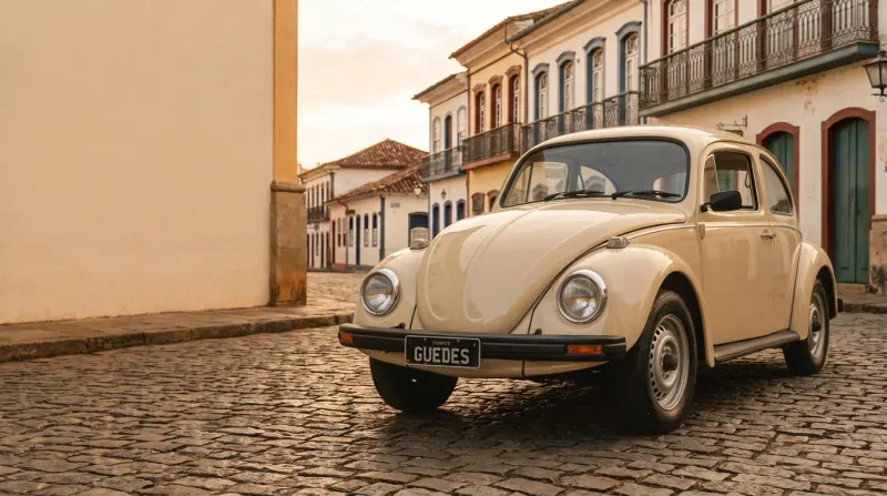 Fusca 1983 numa rua de paralelepípedo