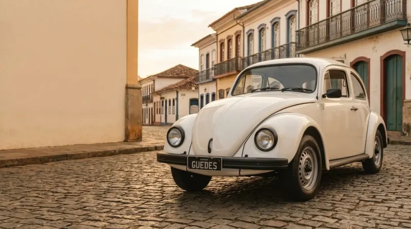 Fusca 1993 numa rua de paralelepípedo