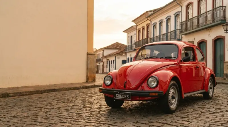Fusca 1994 numa rua de paralelepípedo