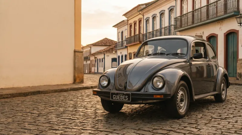 Fusca 1995 numa rua de paralelepípedo