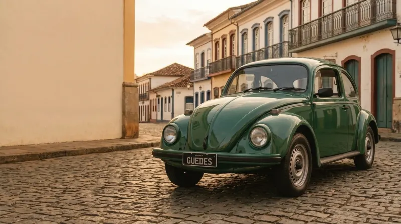Fusca 1996 numa rua de paralelepípedo